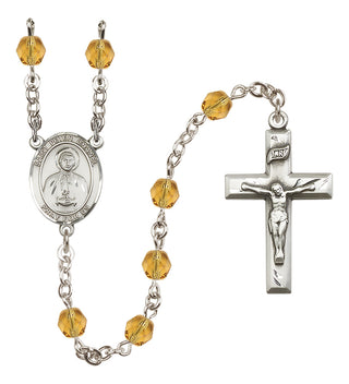 Silver Plated 6mm Fire Polished Saint Peter Chanel Rosary in Topaz