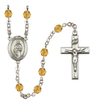 Silver Plated 6mm Fire Polished Saint Eligius Rosary in Topaz
