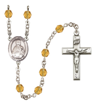 Silver Plated 6mm Fire Polished Saint Gerald Rosary in Topaz
