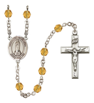 Silver Plated 6mm Fire Polished Our Lady of Kibeho Rosary in Topaz