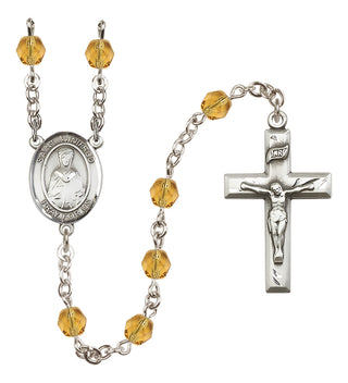 Silver Plated 6mm Fire Polished Saint Winifred of Wales Rosary in Topaz