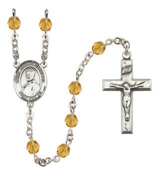 Silver Plated 6mm Fire Polished Saint Andre Bessette Rosary in Topaz