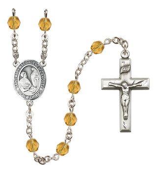 Silver Plated 6mm Fire Polished Saint Mary Magdalene of Canossa Rosary in Topaz