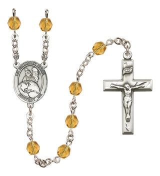 Silver Plated 6mm Fire Polished Guardian Angel Protector Rosary in Topaz