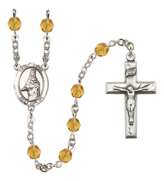 Silver Plated 6mm Fire Polished Saint Emma Uffing Rosary in Topaz