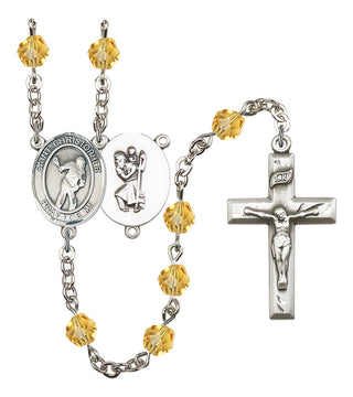 Saint Christopher and Lacrosse Rosary with Topaz Beads