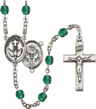 Hand Made Silver Plate Rosary with 6mm Fire Polished Zircon Beads featuring a 2-Sided Chalice / Confirmation Center