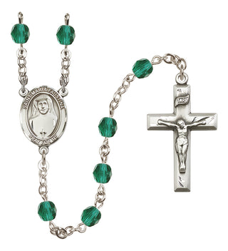 Silver Plated 6mm Fire Polished Saint Maria Faustina Rosary in Zircon
