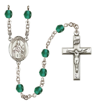 Silver Plated 6mm Fire Polished Saint Walter of Pontoise Rosary in Zircon