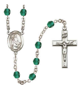 Silver Plated 6mm Fire Polished Saint Amelia Rosary in Zircon