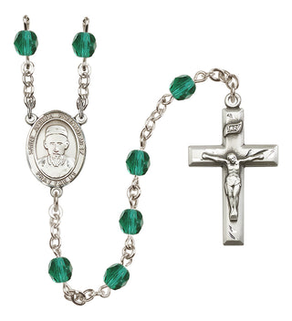 Silver Plated 6mm Fire Polished Saint Joseph Freinademetz Rosary in Zircon