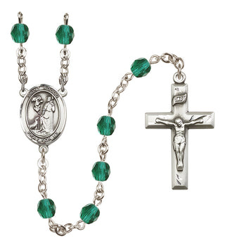 Silver Plated 6mm Fire Polished Saint Rocco Rosary in Zircon
