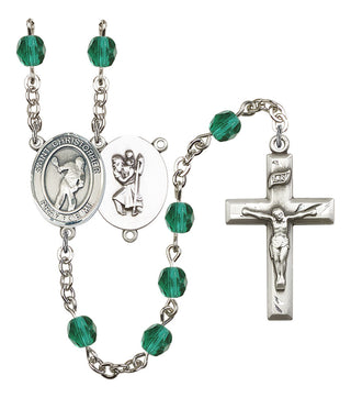 Saint Christopher and Lacrosse Rosary with Zircon Beads