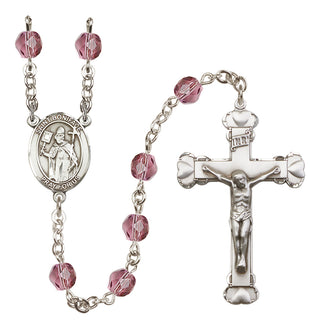 Silver Plated 6mm Fire Polished Saint Boniface Rosary in Amethyst