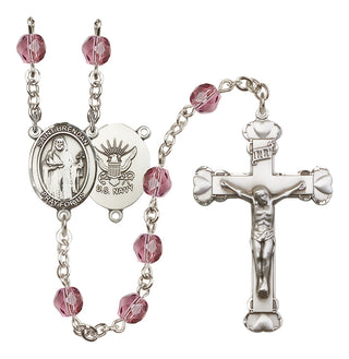 Silver-Plated 6mm Saint Brendan the Navigator / Navy Rosary