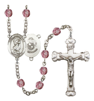 Saint Christopher and Marines Rosary with Amethyst Beads