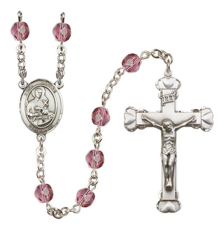 Silver Plated 6mm Fire Polished Saint Gerard Majella Rosary in Amethyst