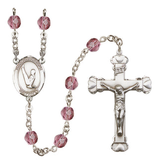 Silver Plated 6mm Fire Polished Saint Christopher/Gymnastics Rosary in Amethyst