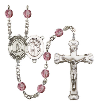 Saint Sebastian and Skiing Rosary with Amethyst Beads