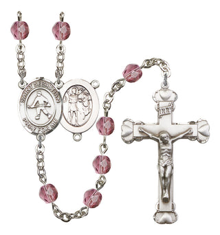 Saint Sebastian and Field Hockey Rosary with Amethyst Beads