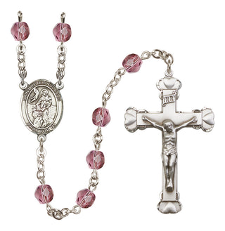 Silver Plated 6mm Fire Polished Saint Peter Nolasco Rosary in Amethyst