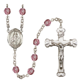 Silver Plated 6mm Fire Polished Saint Cornelius Rosary in Amethyst