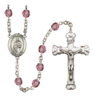 Silver Plated 6mm Fire Polished Saint Eligius Rosary in Amethyst
