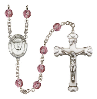 Silver-Plated 6mm Saint Damien of Molokai  Engraved Catholic Rosaries