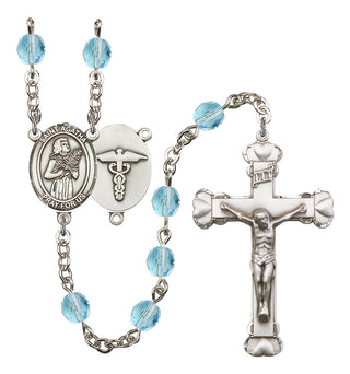 Saint Agatha and Nurse Rosary with Aqua Beads