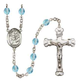 Silver Plated 6mm Fire Polished Saint Anthony of Padua Rosary in Aqua