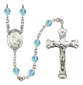Silver Plated 6mm Fire Polished Saint Charles Borromeo Rosary in Aqua