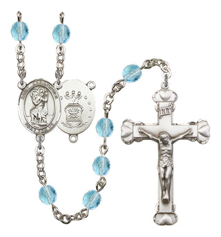 Saint Christopher and Air Force Rosary with Aqua Beads