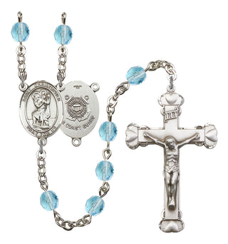 Saint Christopher and Coast Guard Rosary with Aqua Beads