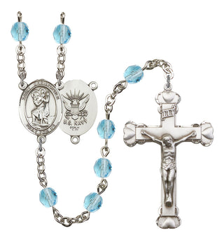 Saint Christopher and Navy Rosary with Aqua Beads
