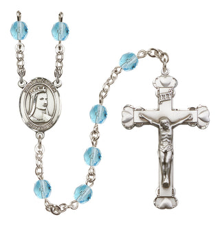 Silver Plated 6mm Fire Polished Saint Elizabeth of Hungary Rosary in Aqua