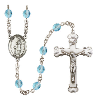 Silver Plated 6mm Fire Polished Saint Genesius of Rome Rosary in Aqua
