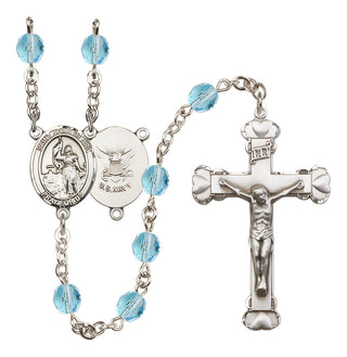 Silver Plated 6mm Fire Polished Saint Joan of Arc / Navy Rosary in Aqua