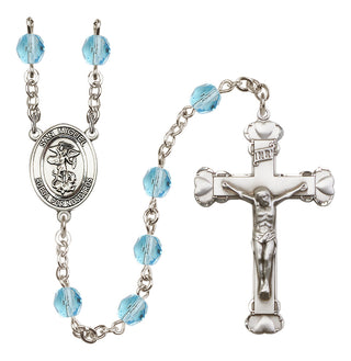 Silver Plated 6mm Fire Polished San Miguel Arcangel Rosary in Aqua