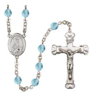 Silver Plated 6mm Fire Polished Saint Louis Rosary in Aqua