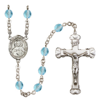 Silver Plated 6mm Fire Polished Scapular Rosary in Aqua