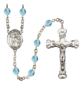 Silver Plated 6mm Fire Polished Saint Sebastian Rosary in Aqua