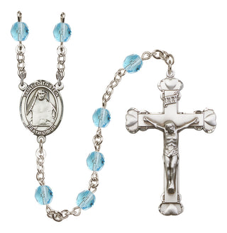 Silver Plated 6mm Fire Polished Saint Edith Stein Rosary in Aqua