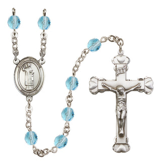 Silver Plated 6mm Fire Polished Saint Stephen the Martyr Rosary in Aqua