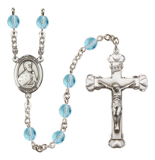 Silver Plated 6mm Fire Polished Saint Thomas the Apostle Rosary in Aqua