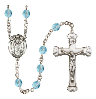 Silver Plated 6mm Fire Polished Saint Stanislaus Rosary in Aqua