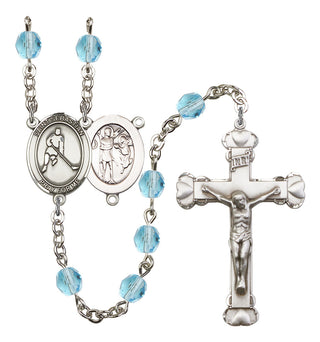 Saint Sebastian and Ice Hockey Rosary with Aqua Beads