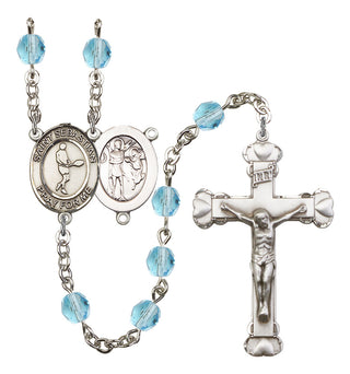 Saint Sebastian and Tennis Rosary with Aqua Beads