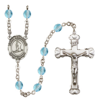 Silver-Plated 6mm Saint Sebastian/Skiing Rosary