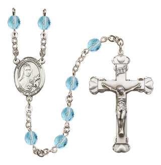Silver Plated 6mm Fire Polished Saint Therese of Lisieux Rosary in Aqua