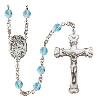 Silver Plated 6mm Fire Polished Holy Family Rosary in Aqua